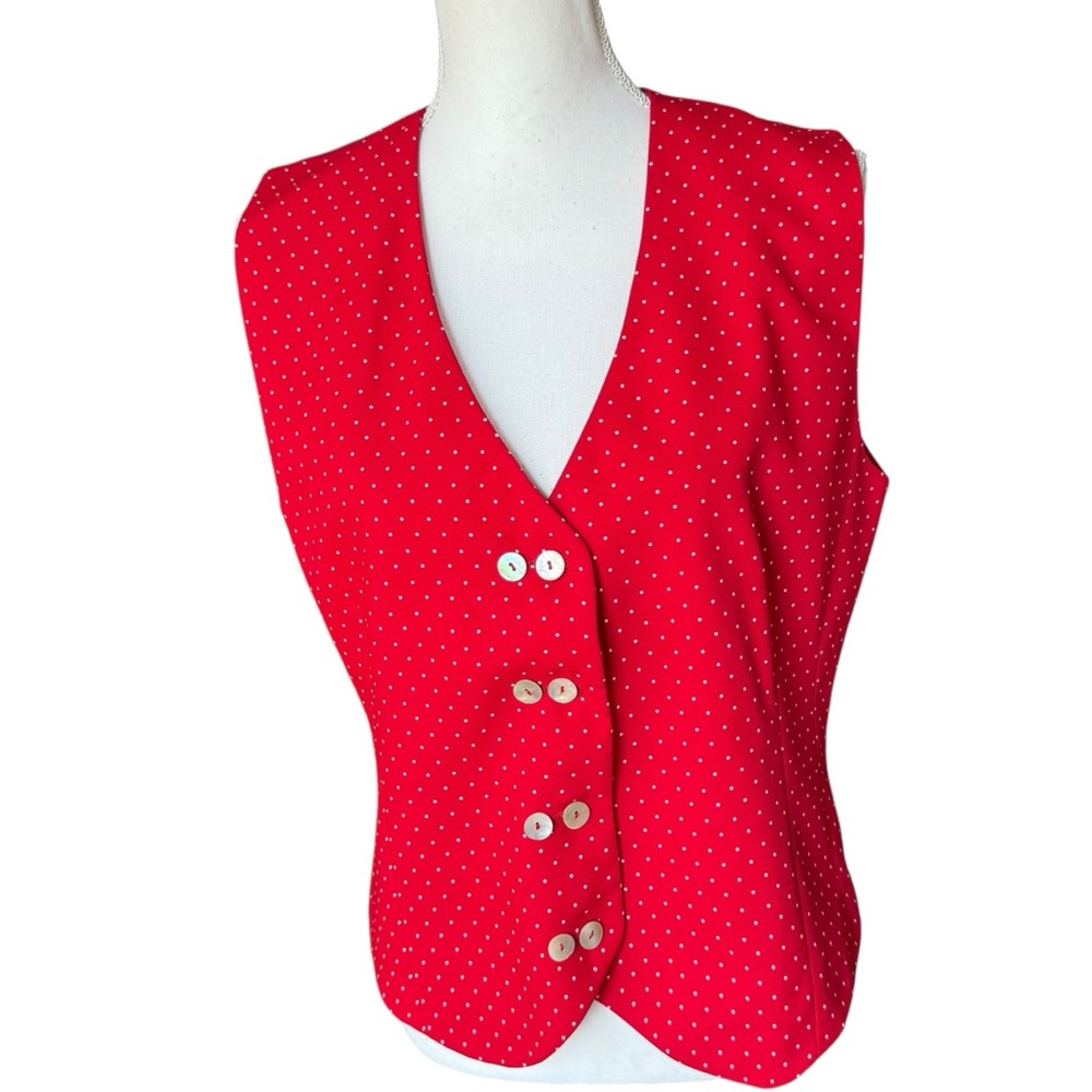 Vtg 90s Liz Claiborne cherry Red Polka Dot Vest waistcoat women 6 small preppy